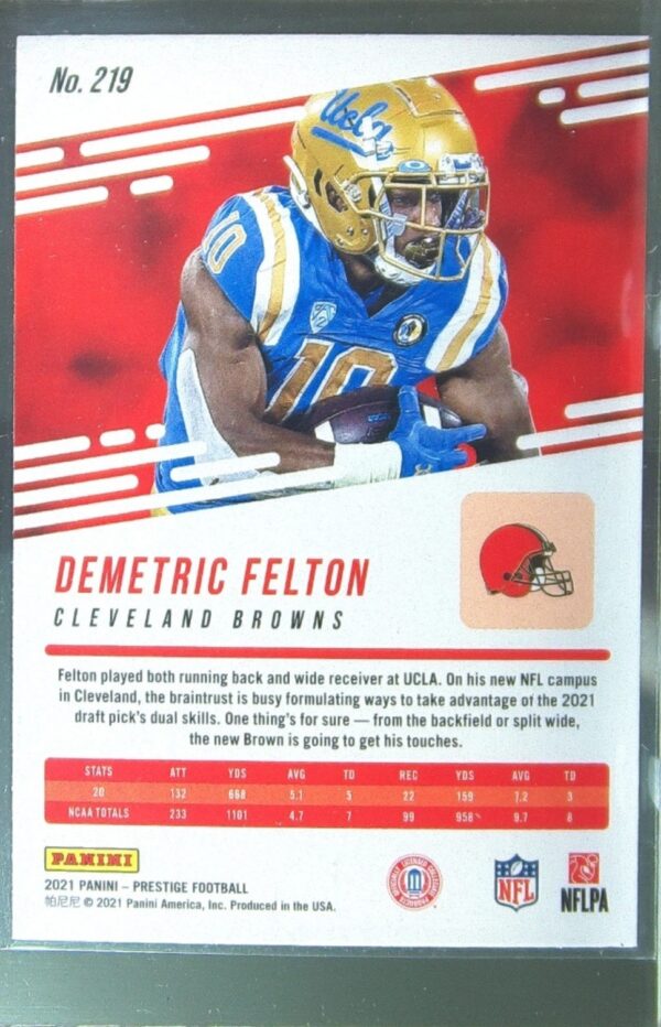2021 Panini Prestige Demetric Felton RC #219 Browns - Image 3