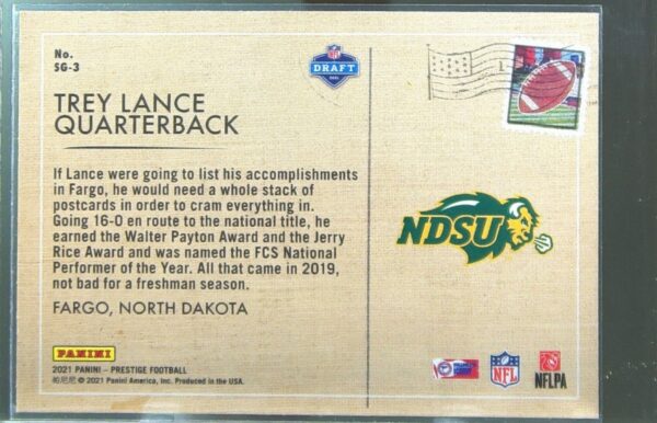 2021 Panini Prestige Trey Lance RC #SG-3 Bison Seasons Greetings - Image 3