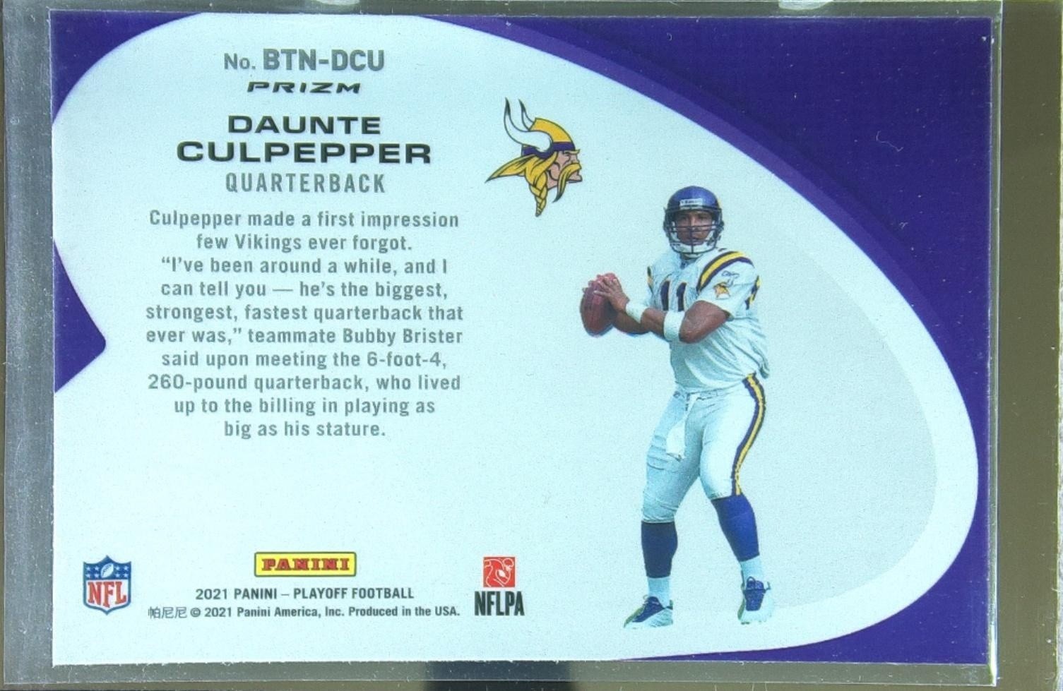 2021 Playoff Daunte Culpepper #BTN-DCU Vikings Behind the Numbers Blue - Image 3