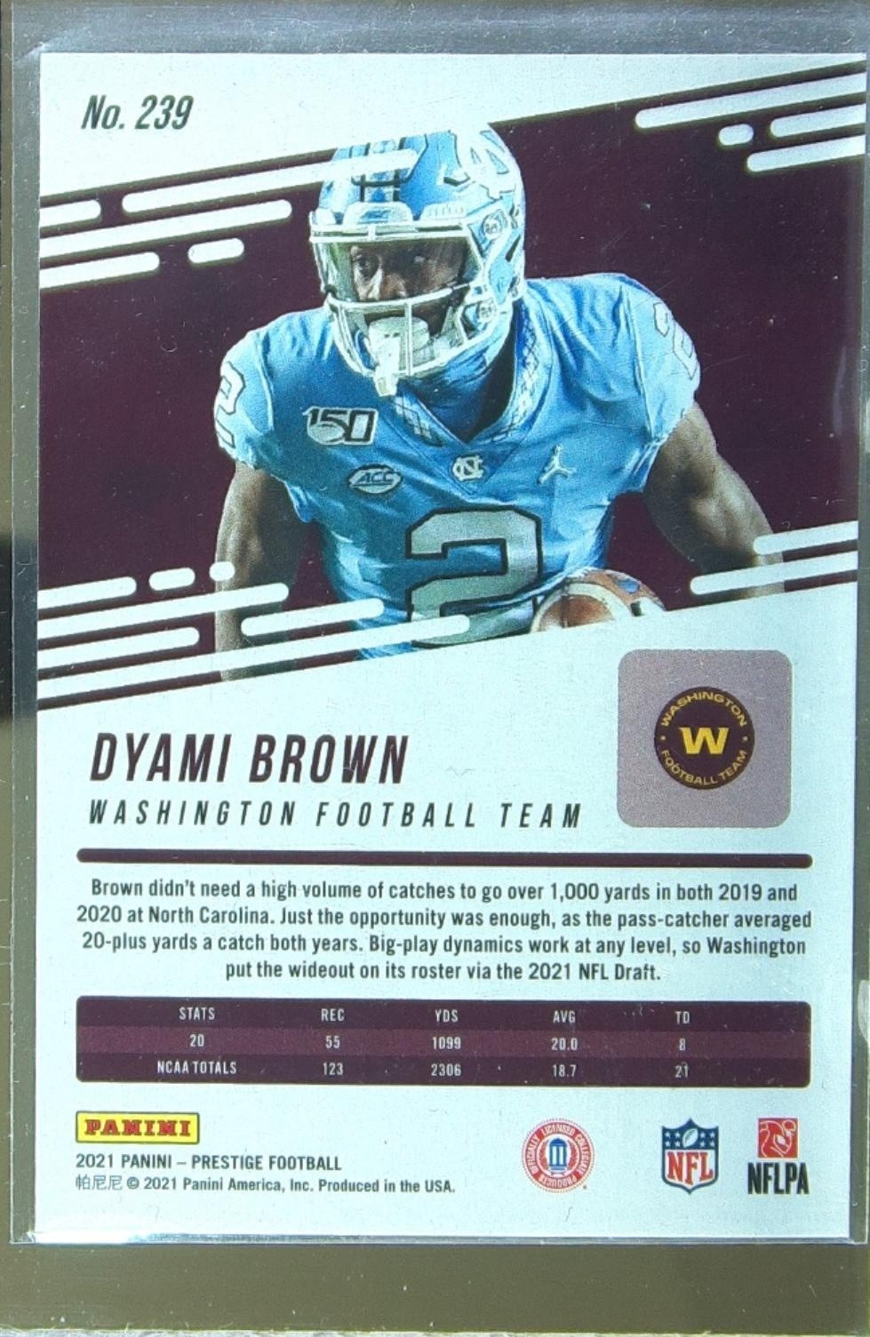 2021 Prestige Dyami Brown Xtra Points Astral RC #239 Team - Image 3