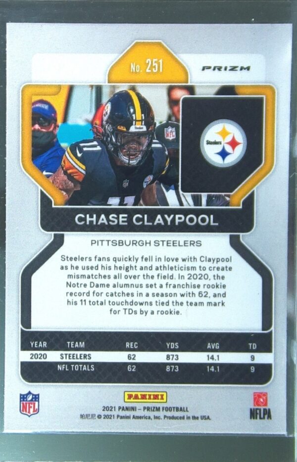 2021 Prizm Chase Claypool Orange Lazer #251 Steelers - Image 3