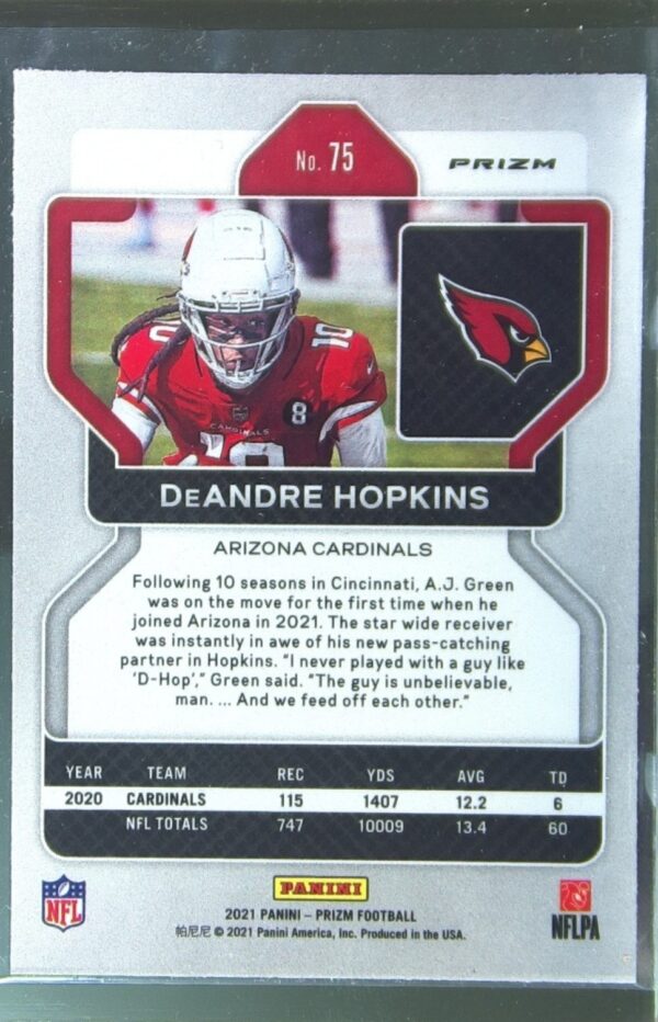 2021 Prizm DeAndre Hopkins Pink #75 Cardinals - Image 3