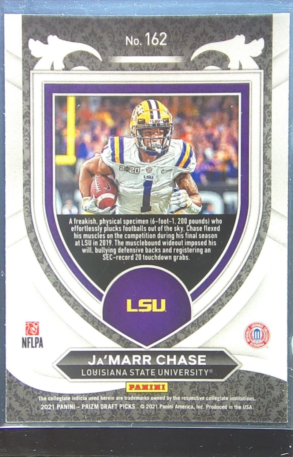 2021 Prizm Draft Picks Ja'Marr Chase RC #162 Tigers - Image 3