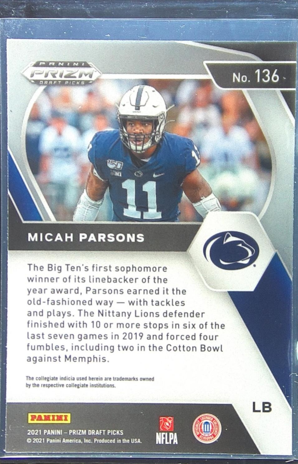 2021 Prizm Draft Picks Micah Parsons RC #136 Lions - Image 3