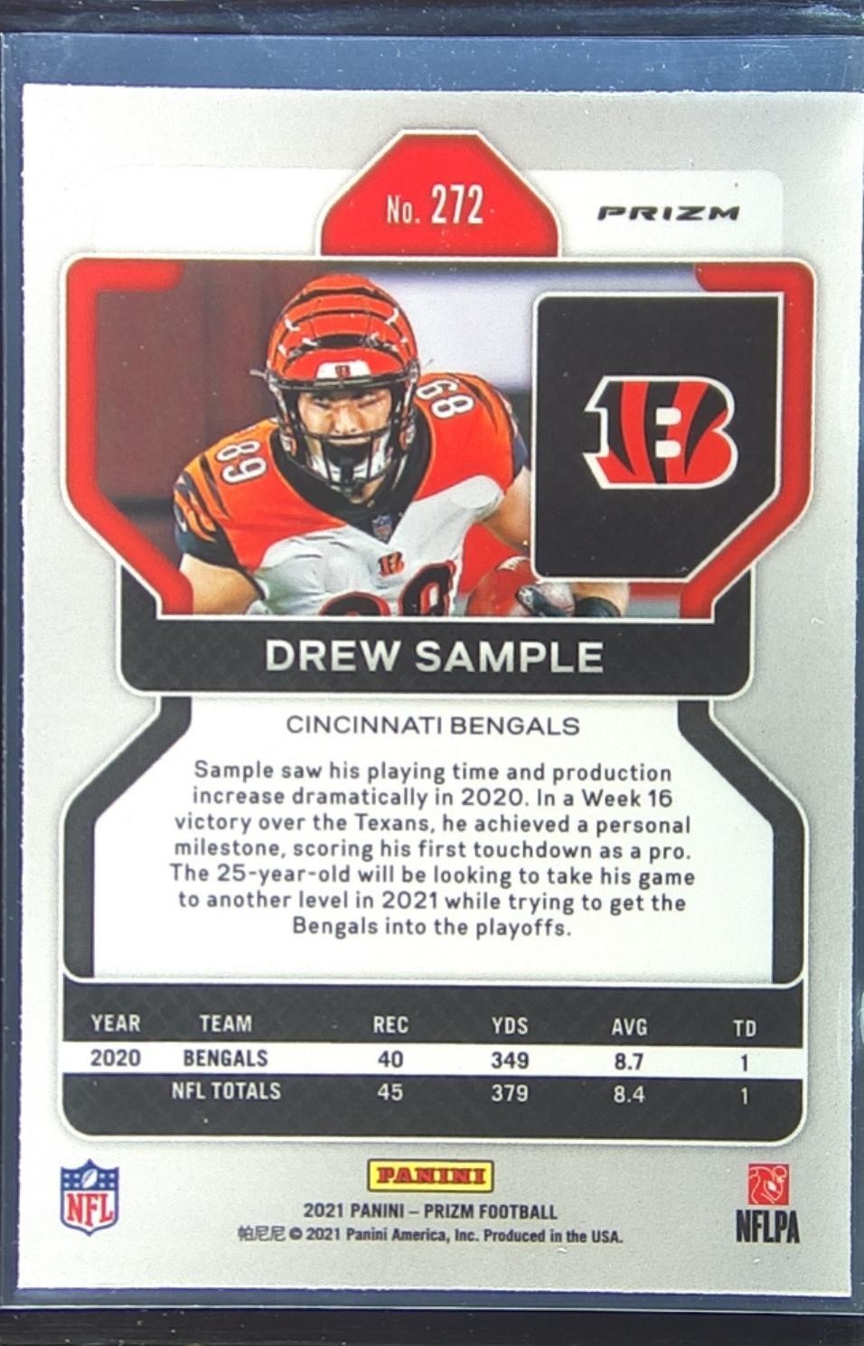 2021 Prizm Drew Sample Red White and Blue #272 Bengals - Image 3