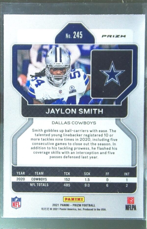 2021 Prizm Jaylon Smith Orange Disco RC #245 Cowboys - Image 3