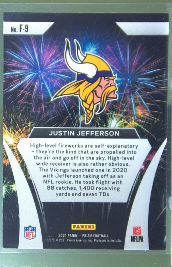 2021 Prizm Justin Jefferson #F-9 Vikings Fireworks - Image 3