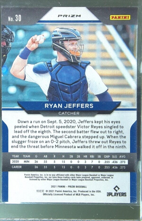 2021 Prizm Ryan Jeffers Red/White/Blue Prizm RC #30 Twins - Image 3