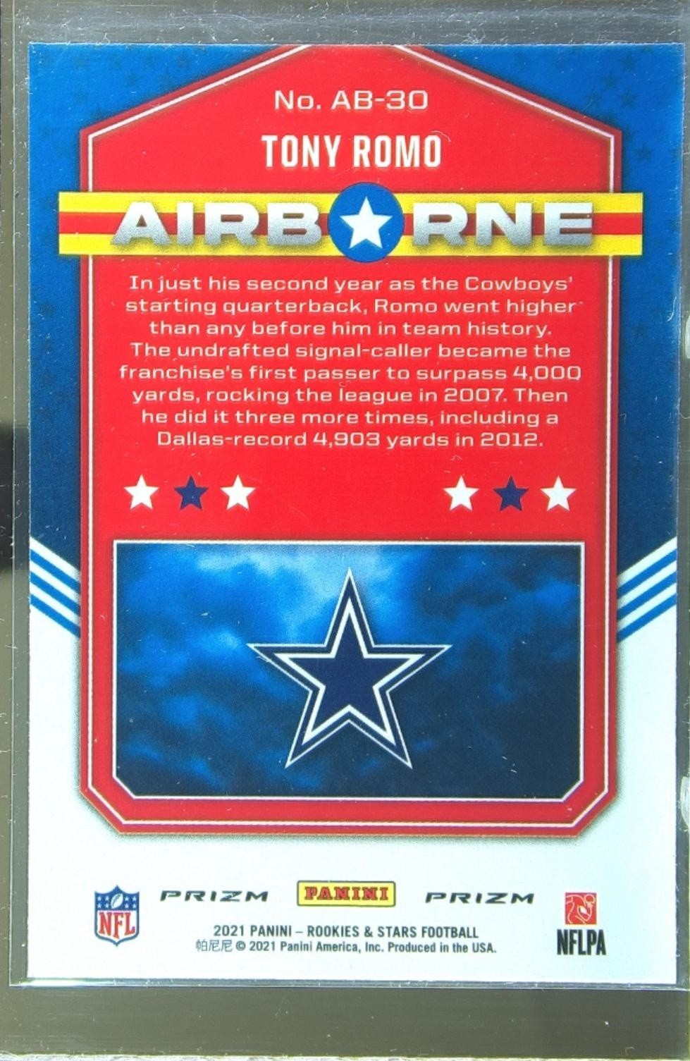 2021 Rookies & Stars Tony Romo #AB-30 Cowboys Airborne Silver - Image 3