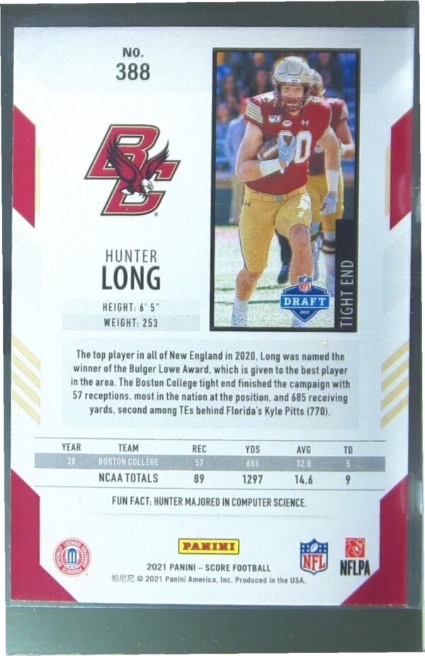 2021 Score Hunter Long RC #388 Eagles - Image 3
