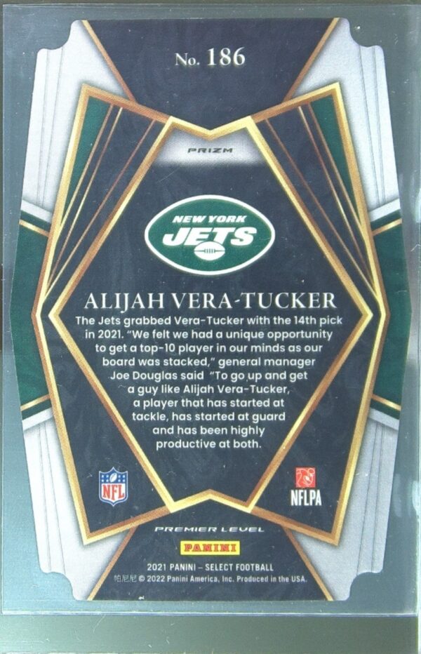 2021 Select Alijah Vera-Tucker Green and Yellow Prizm Die Cut RC #186 Jets - Image 3