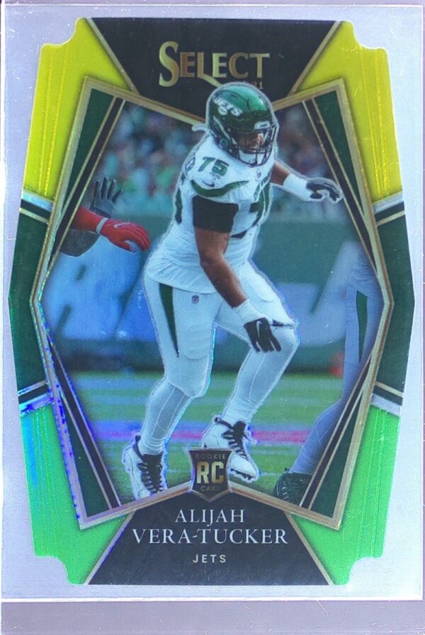 2021 Select Alijah Vera-Tucker Green and Yellow Prizm Die Cut RC #186 Jets
