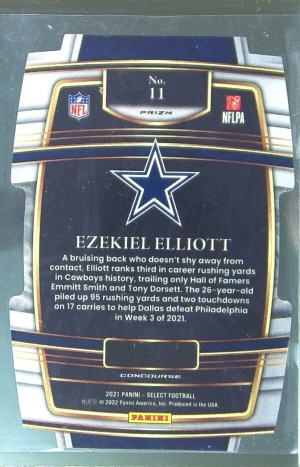 2021 Select Ezekiel Elliott Red and Blue Prizm Die Cut #11 Cowboys - Image 3