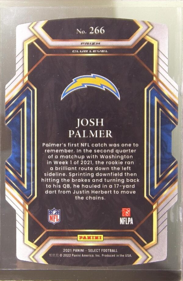 2021 Select Josh Palmer Silver Prizm Die-Cut RC #266 Chargers - Image 3