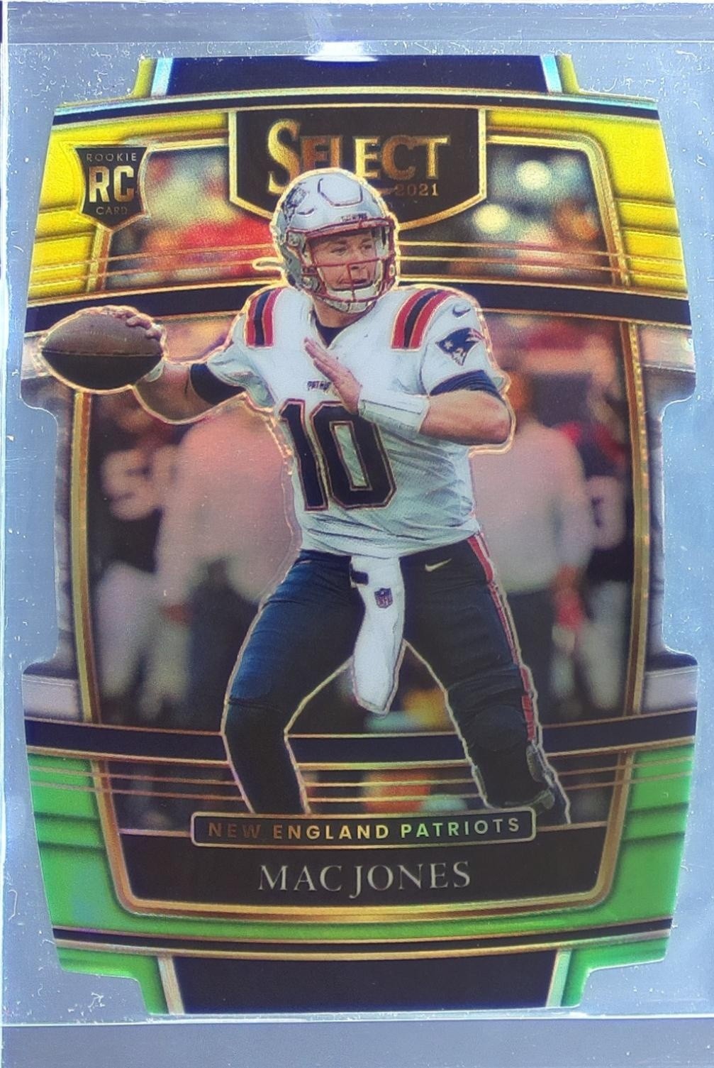 2021 Select Mac Jones Green and Yellow Prizm Die Cut RC #51 Patriots