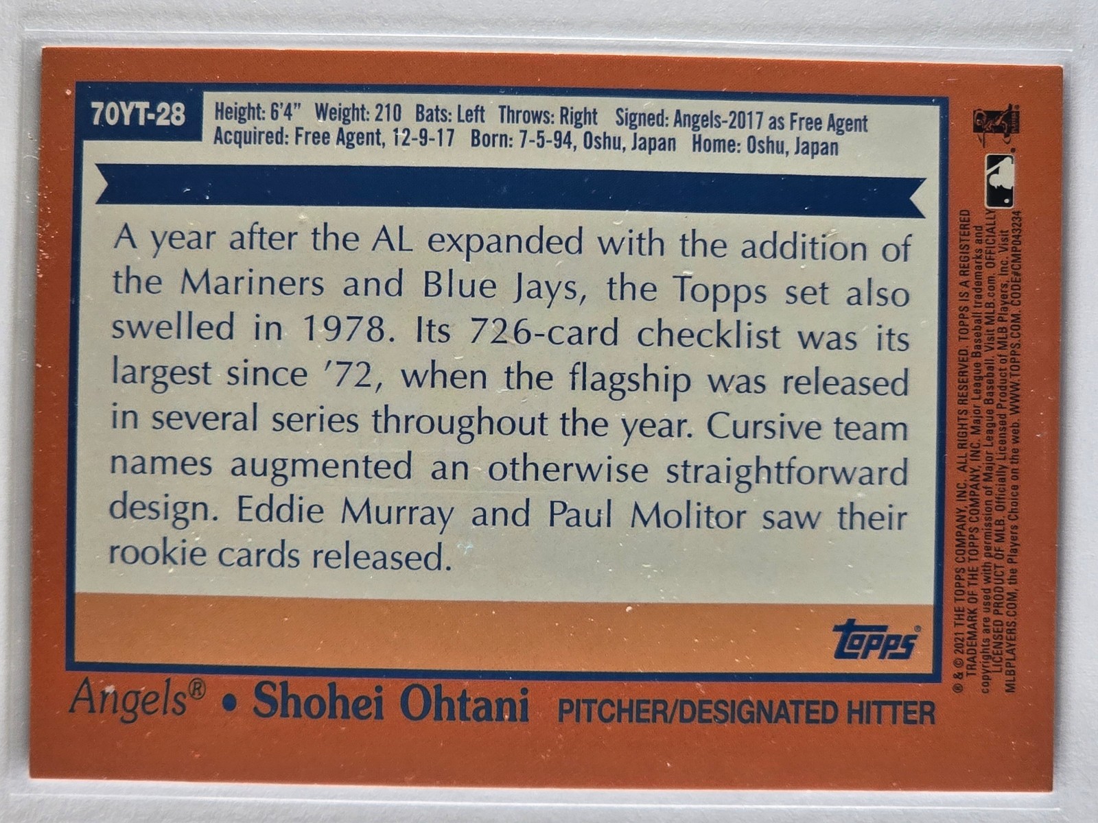 2021 Topps 70 Years of Topps Baseball Shohei Ohtani #70YT-28 Angels - Image 3