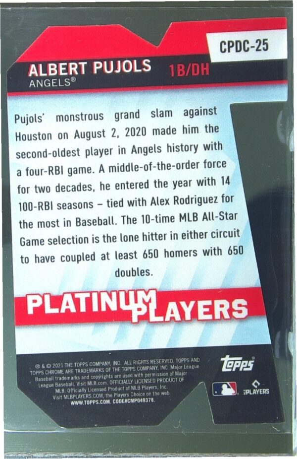 2021 Topps Chrome Update Albert Pujols #CPDC-25 Angels Platinum Players Die Cuts - Image 3