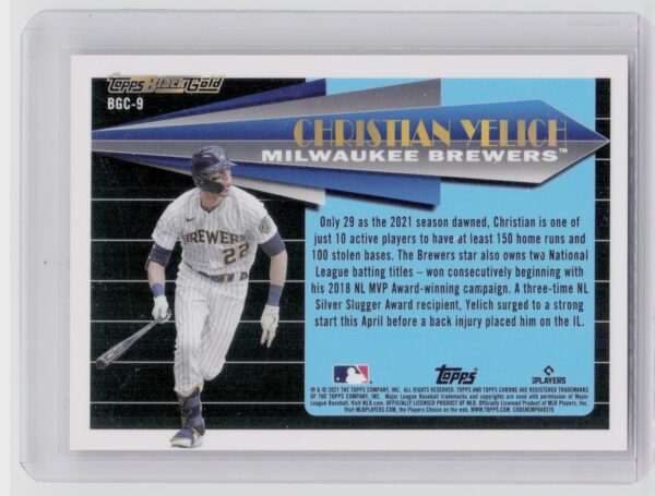 2021 Topps Chrome Update Christian Yelich #BGC-9 Brewers Topps Black Gold - Image 3