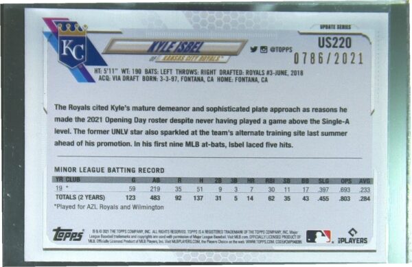 2021 Topps Update Kyle Isbel Gold /2021 RC #US220 Royals - Image 3