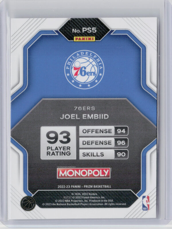 2022-23 Panini Prizm Monopoly Joel Embiid #PS5 76ers Prizm All Stars - Image 3