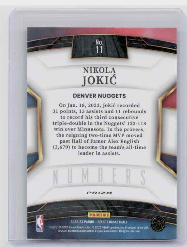 2022-23 Select Nikola Jokic #11 Nuggets Select Numbers Green Prizms - Image 3