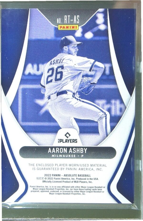2022 Absolute Aaron Ashby JSY #RT-AS Brewers Rookie Threads - Image 3