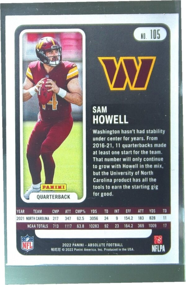 2022 Absolute Sam Howell Retail RC #105 Commanders - Image 3