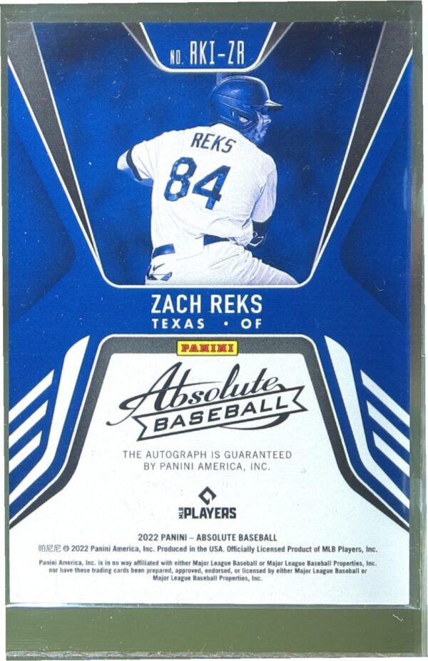 2022 Absolute Zach Reks Auto /75 #RKI-ZR Rangers Rookie Ink Spectrum Blue - Image 3