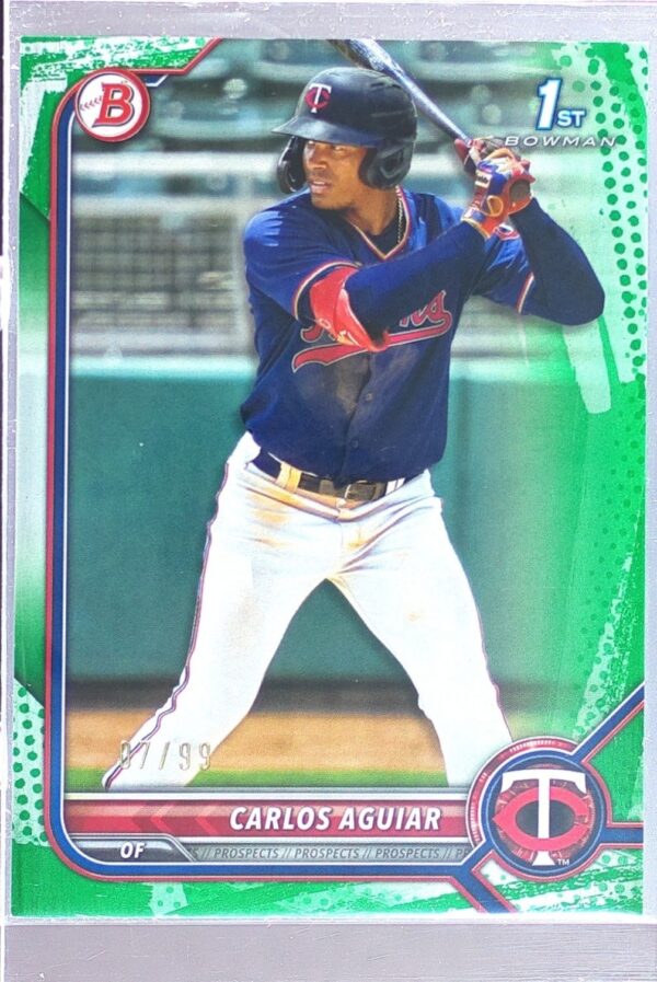 2022 Bowman Carlos Aguiar /99 #BP-1 Twins Prospects Green Pattern