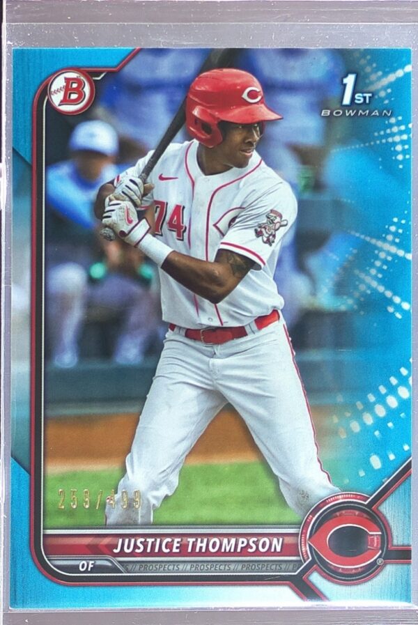 2022 Bowman Justice Thompson /499 #BP-59 Reds Prospects Sky Blue