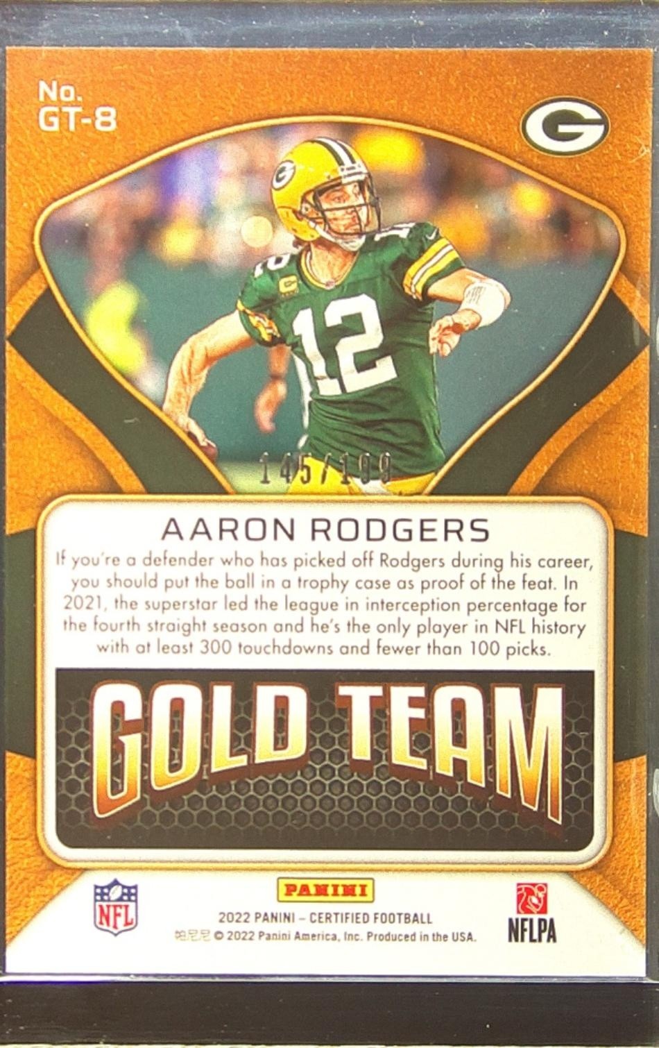 2022 Certified Aaron Rodgers /199 #GT-8 Packers Gold Team Mirror Pink - Image 3