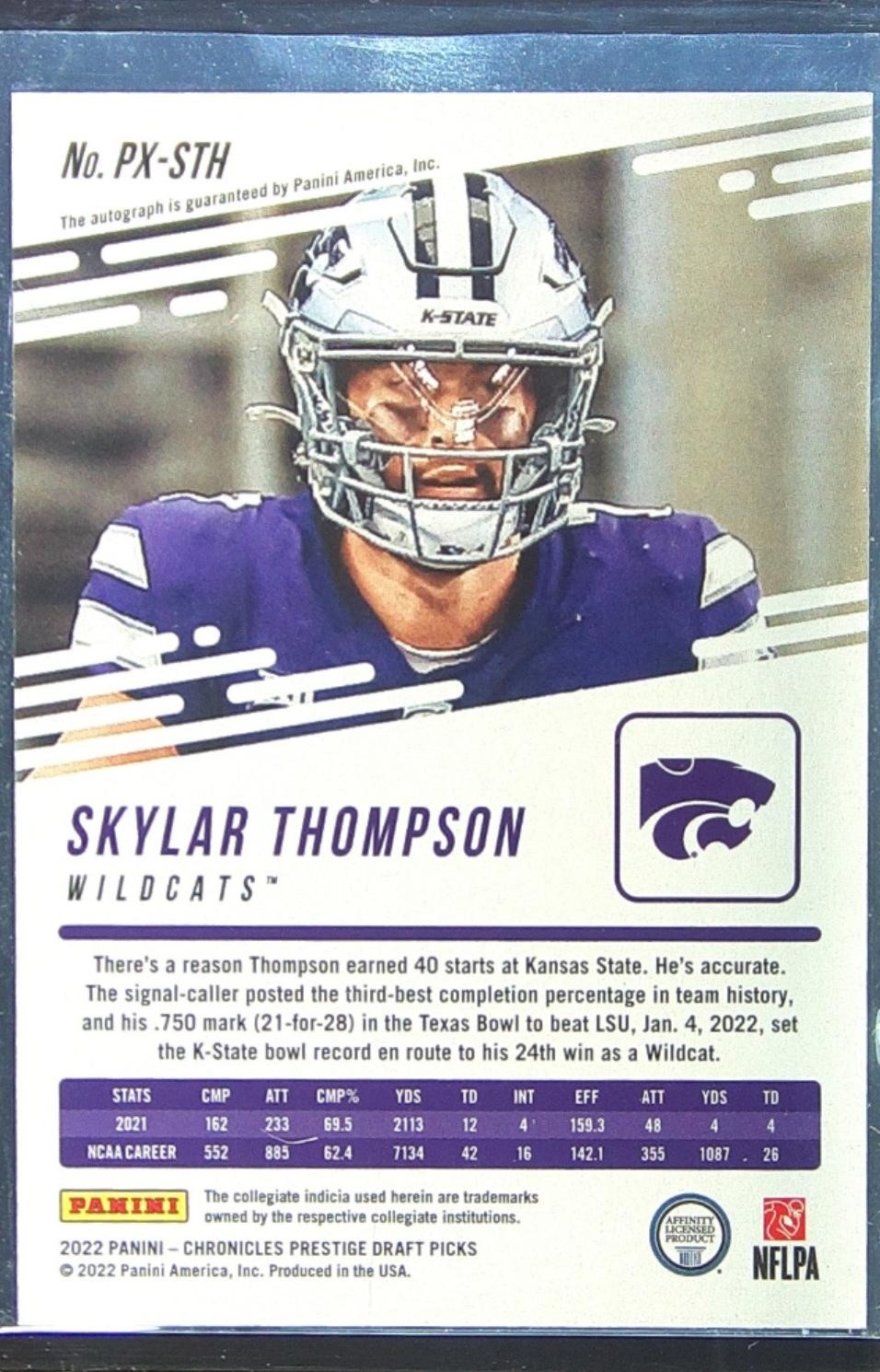 2022 Chronicles Draft Skylar Thompson Auto /75 #PX-STH Prestige Xtra Pink - Image 3