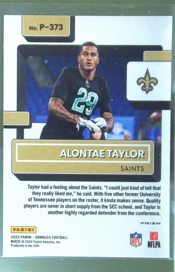 2022 Donruss Alontae Taylor RC #P-373 Saints Optic Rated Rookies Preview Holo - Image 3