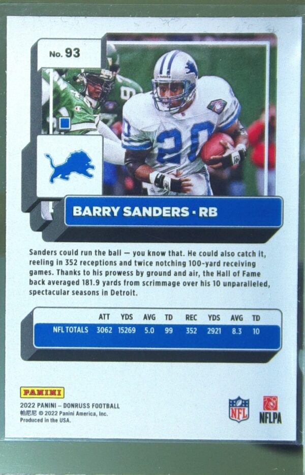 2022 Donruss Barry Sanders Red Press Proof #93 Lions - Image 3