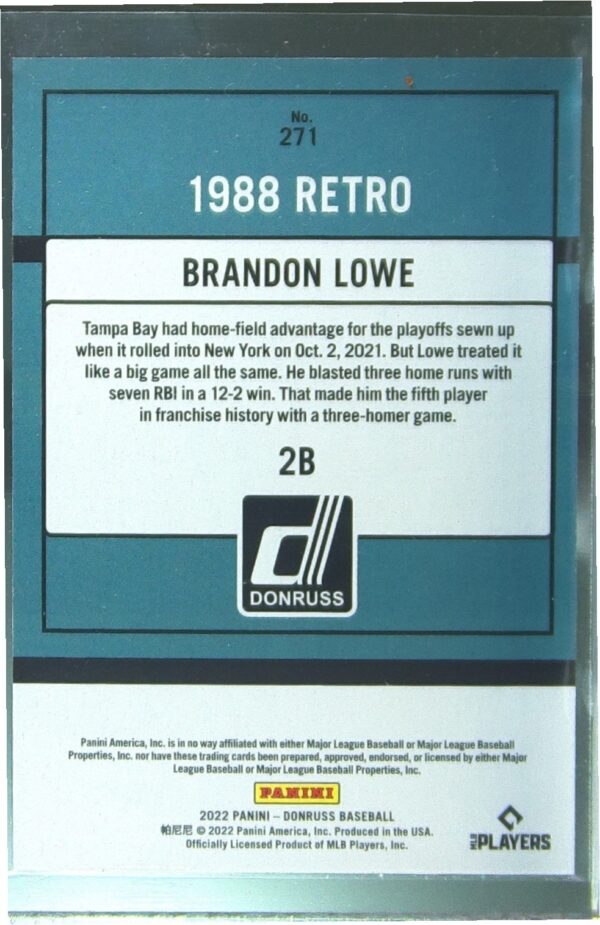 2022 Donruss Brandon Lowe Red /2022 #271 Rays 1988 Retro - Image 3