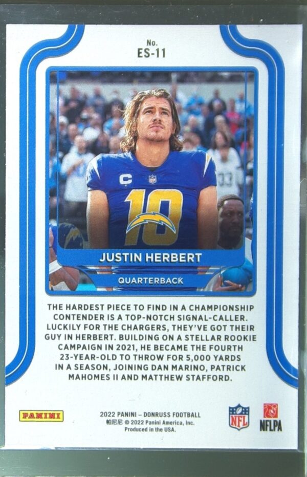 2022 Donruss Justin Herbert #ES-11 Chargers Elite Series - Image 3