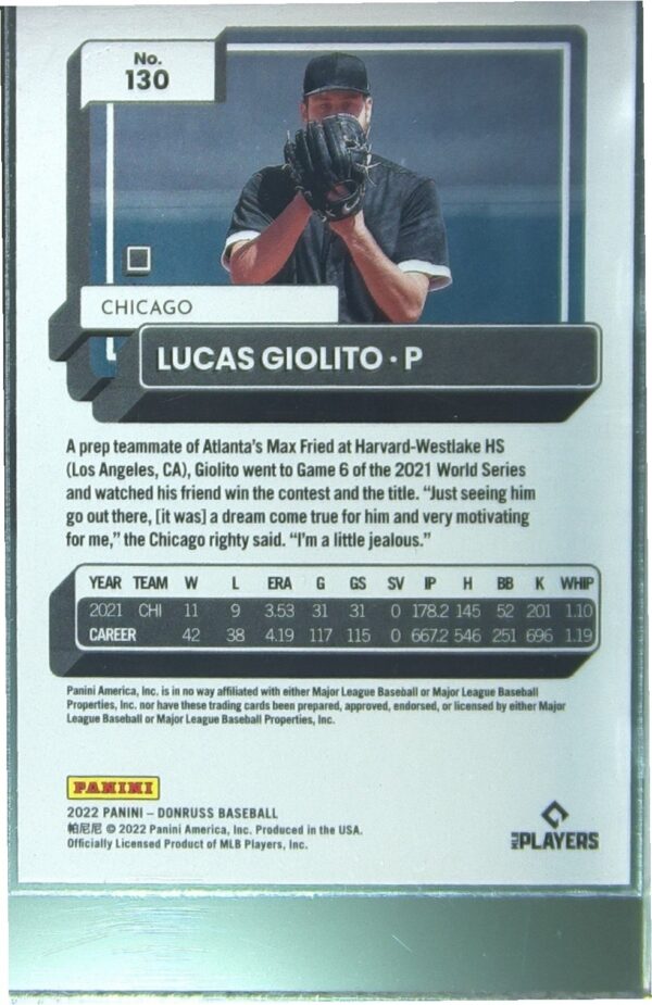 2022 Donruss Lucas Giolito Red /2022 #130 Sox - Image 3