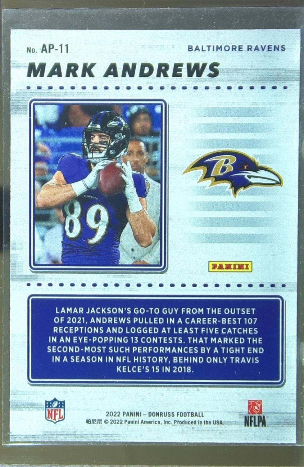 2022 Donruss Mark Andrews #AP-11 Ravens Action All Pros - Image 3