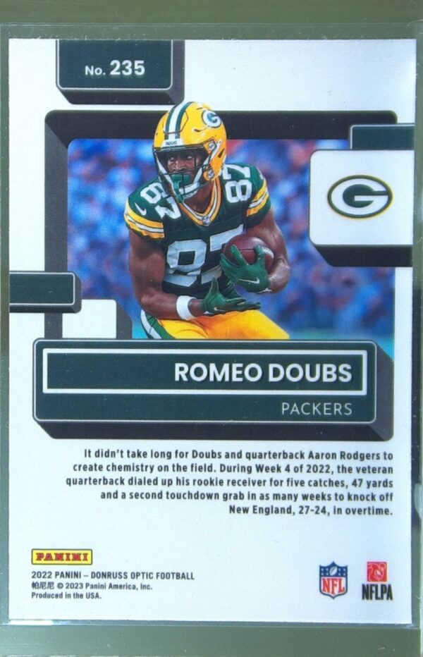 2022 Donruss Optic Romeo Doubs RC #235 Packers - Image 3