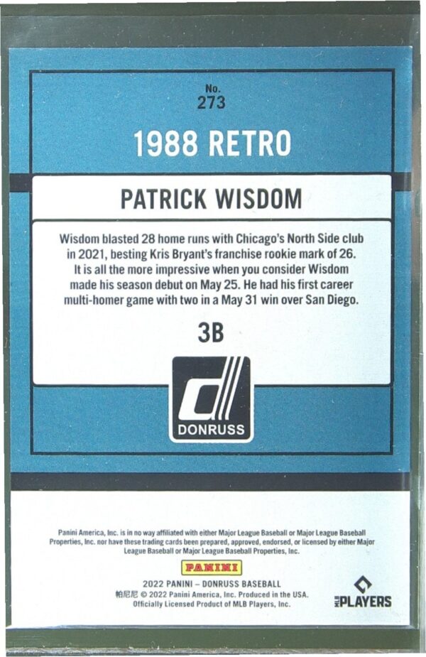 2022 Donruss Patrick Wisdom Career Stat Line /72 #273 Cubs Retro 1988 - Image 3