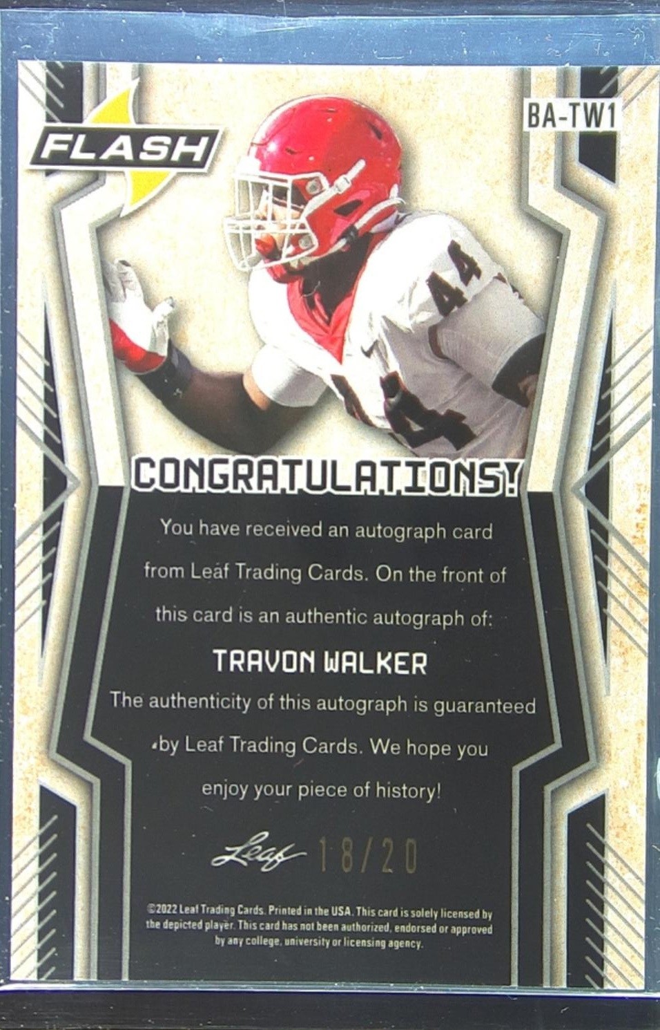 2022 Leaf Flash Travon Walker Kaleidoscope Blue Auto /20 #BA-TW1 Bulldogs - Image 3