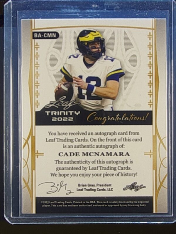2022 Leaf Trinity Cade McNamara Auto /99 #BA-CMN Wolverines Silver - Image 3