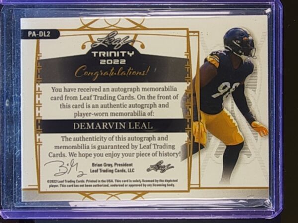 2022 Leaf Trinity DeMarvin Leal Auto /99 JSY #PA-DL2 Aggies Player Worn Patch - Image 3