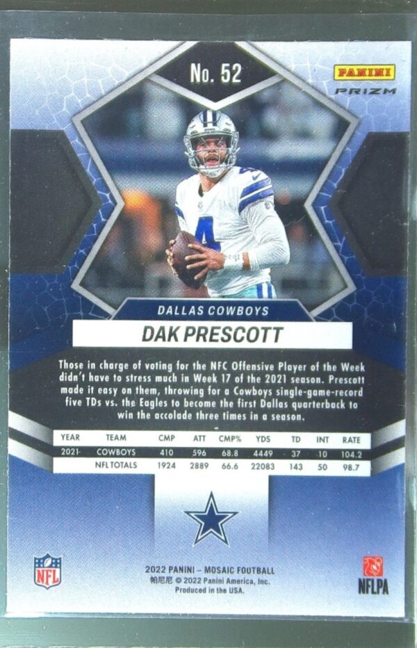 2022 Mosaic Dak Prescott Mosaic Green #52 Cowboys - Image 3