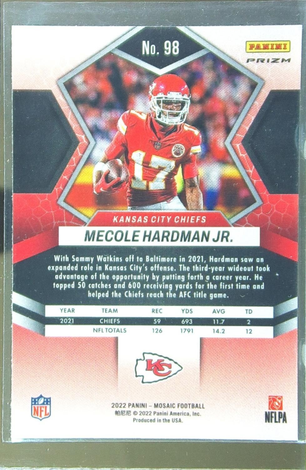 2022 Mosaic Mecole Hardman Jr. Mosaic Camo Pink #98 Chiefs - Image 3
