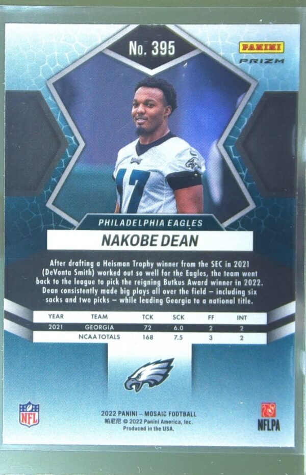 2022 Mosaic Nakobe Dean Mosaic RC #395 Eagles - Image 3