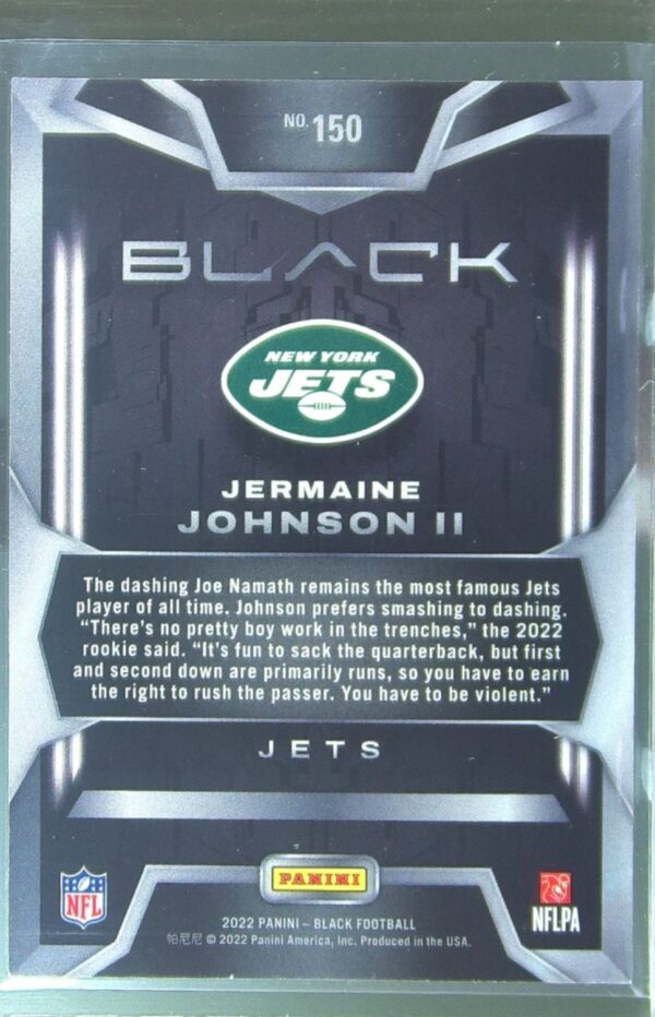 2022 Panini Black Jermaine Johnson II RC #150 Jets - Image 3