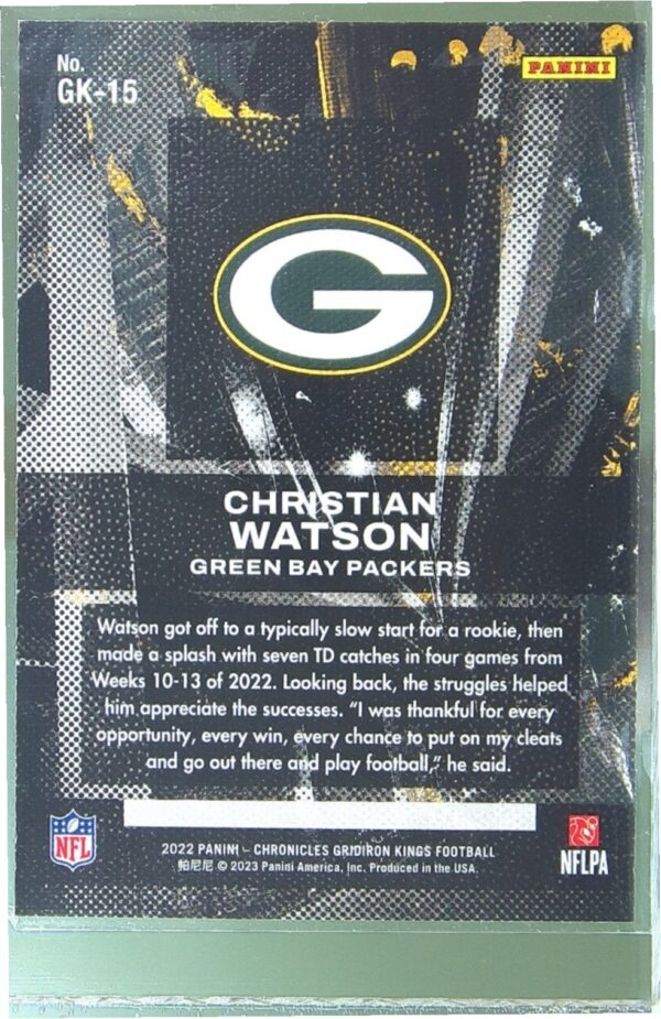 2022 Panini Chronicles Christian Watson RC #GK-15 Packers Gridiron Kings Teal - Image 3