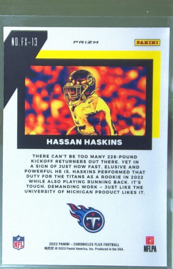 2022 Panini Chronicles Hassan Haskins RC #FX-13 Titans Flux Rookies Silver - Image 3