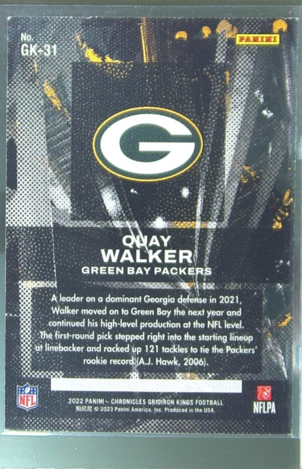 2022 Panini Chronicles Quay Walker RC #GK-31 Packers Gridiron Kings Pink - Image 3